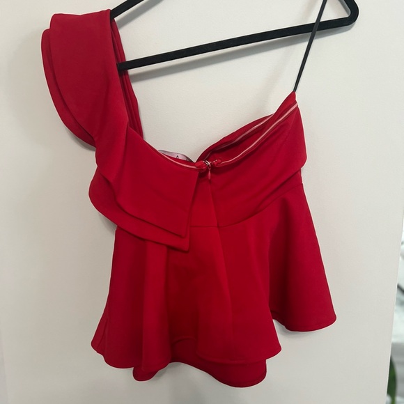 EUC | Lulu's Red Asymmetrical Ruffle Top, Size S - Picture 5 of 5